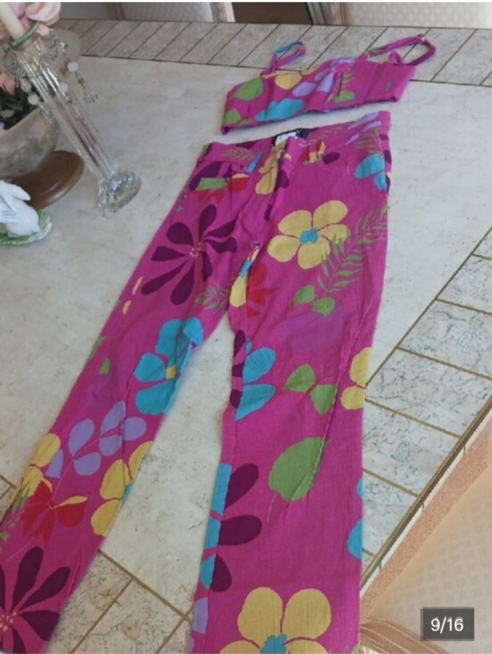 Vintage/Allen B Schwartz - pants & top set,,summer floral design, sz4 / NEW
